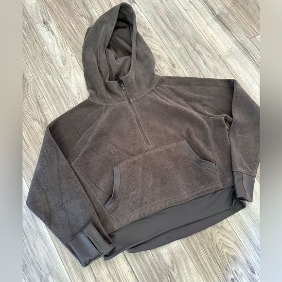 FLX Ascent Active Athletic Pullover Cropped 1/2 Zip Hooded Fleece Gray Size S - Picture 2 of 8